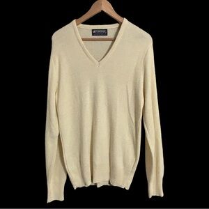 Vintage Puritan Sweater Unisex Large Cream Orlon Acrylic V Neck Pullover USA 80s
